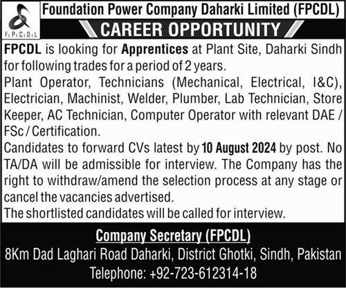  FPCDL Foundation Power Company Daharki Jobs 2024