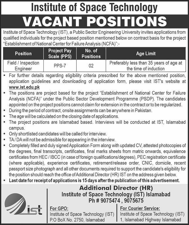 Institute Of Space Technology IST Islamabad Apply Jobs 2024