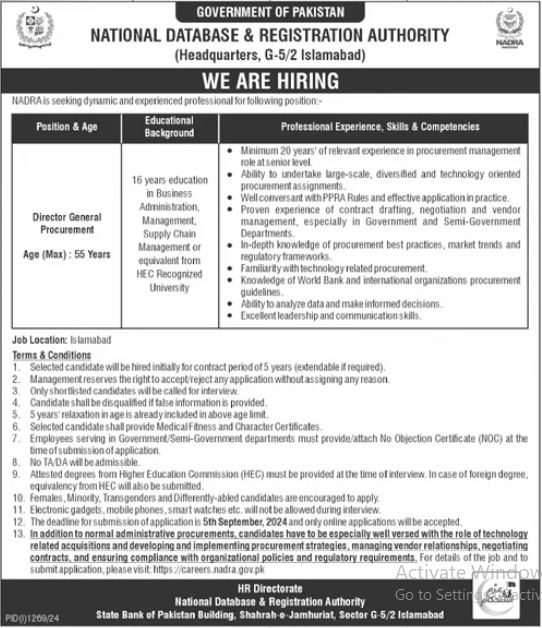 National Database And Registration Authority NADRA Apply Jobs 2024