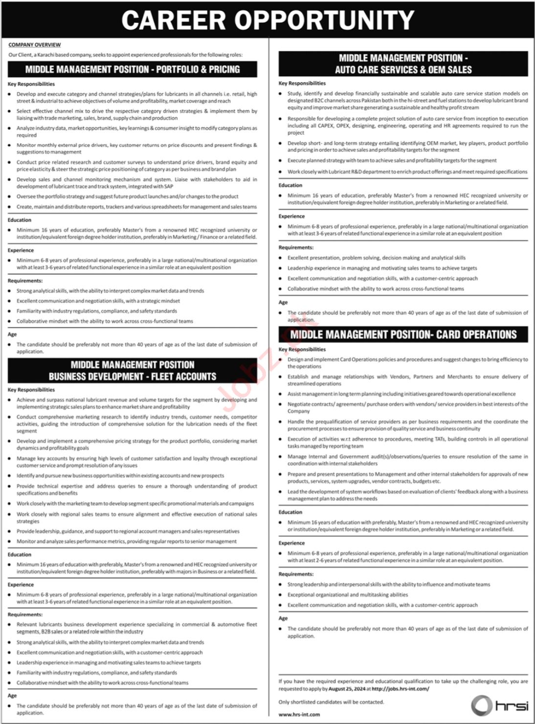 Human Resource Solution International HRSI Jobs 2024