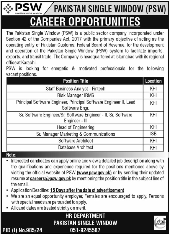 Pakistan Single Window PSW