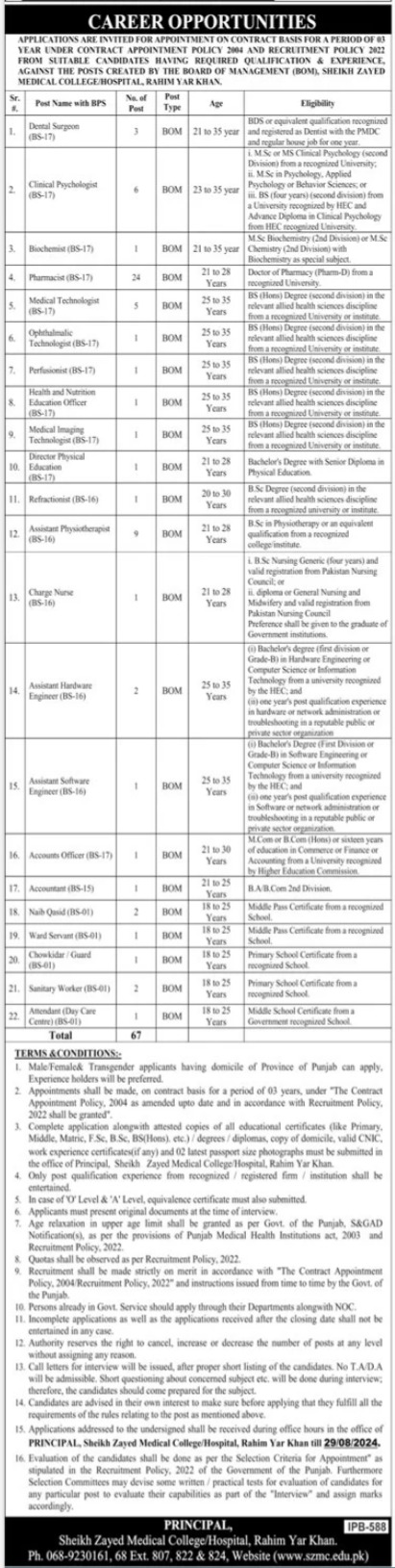 Sheikh Zayed Medical College Rahim Yar Khan Apply Jobs 2024