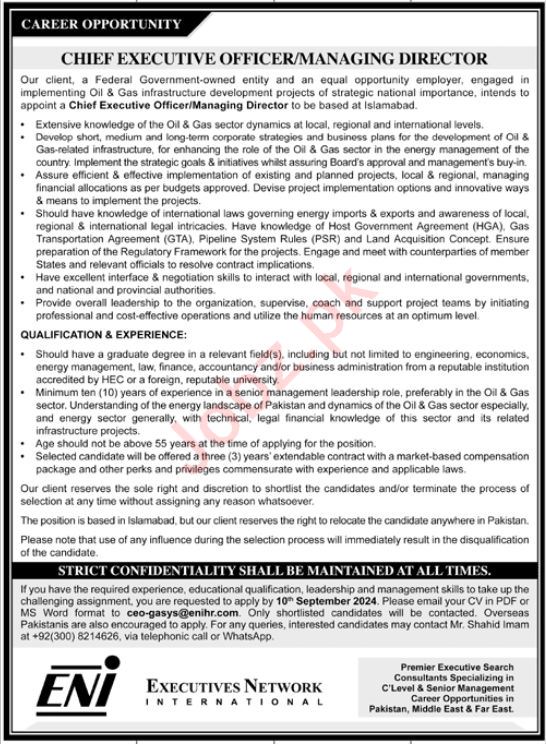 Executive Network International ENI Islamabad Apply Jobs 2024