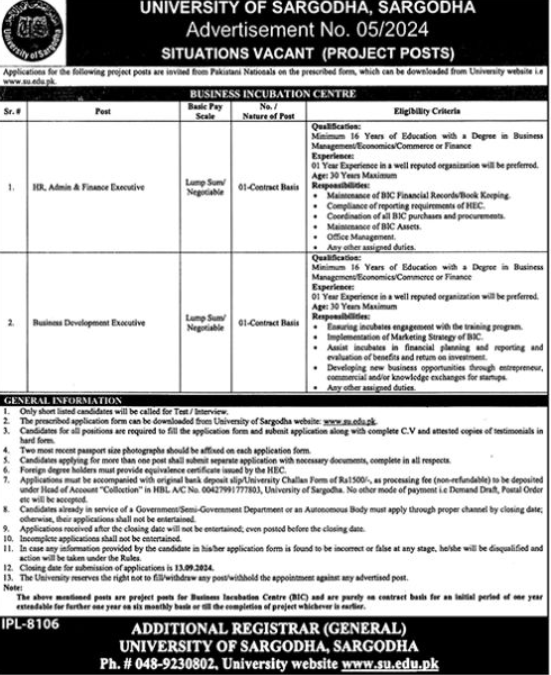 University Of Sargodha UOS Apply Jobs 2024