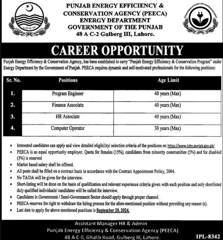 Punjab Energy Efficiency And Conservation Agency Jobs 2024 