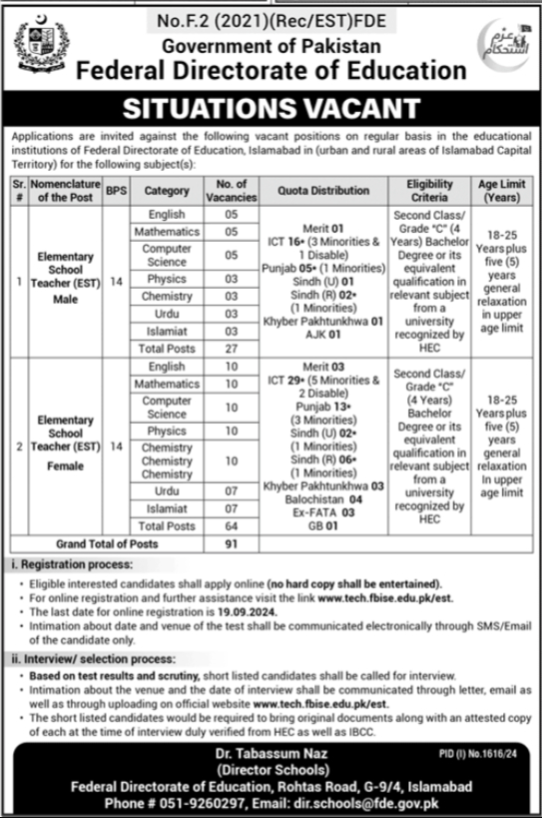 FDE Federal Directorate Of Education Apply Jobs 2024