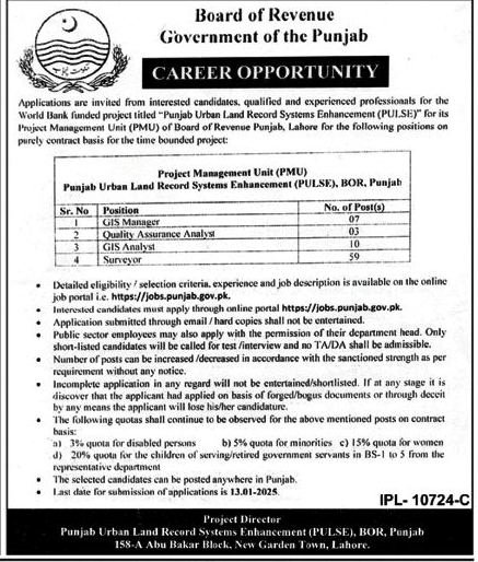 Board of Revenue Government of the Punjab New Jobs 2024 