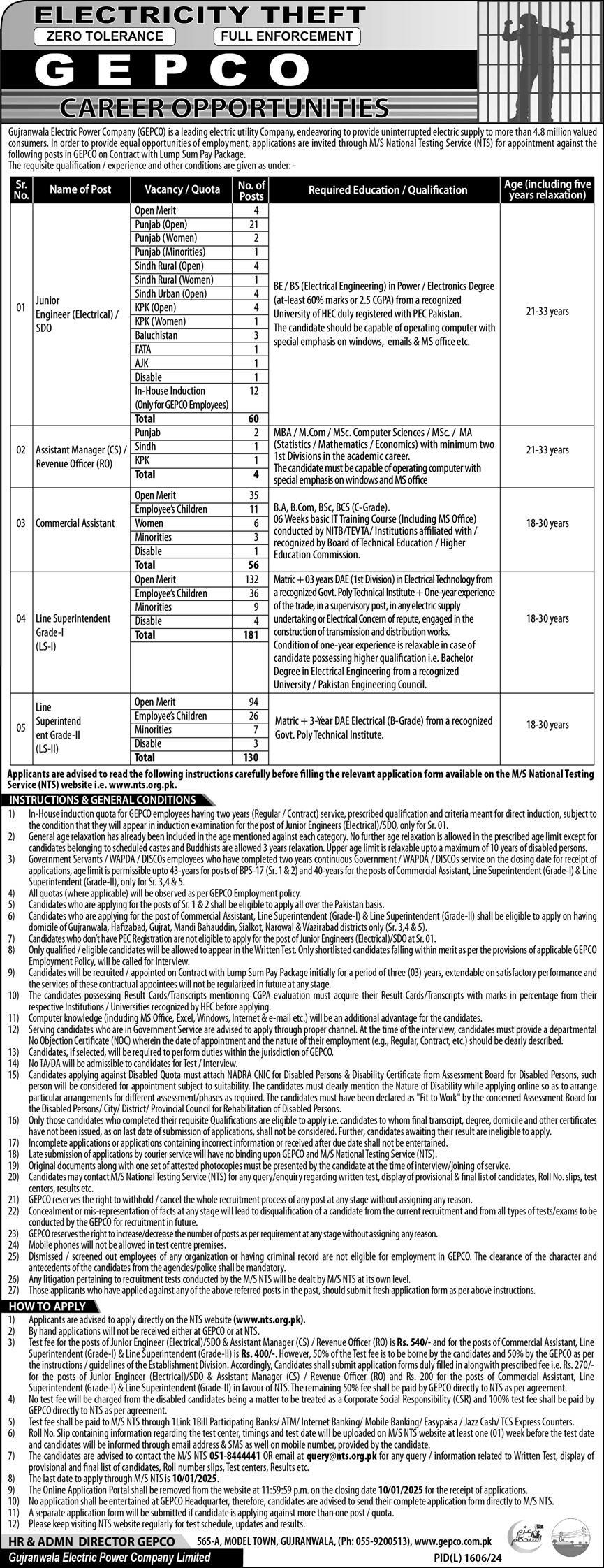 Gujranwala Electric Power Company GEPCO Jobs 2024 Last Date
