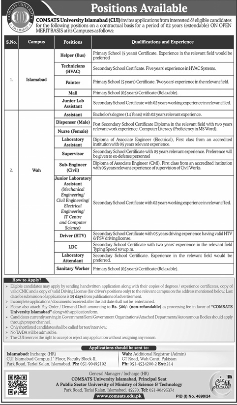 COMSATS University Islamabad Jobs 2025