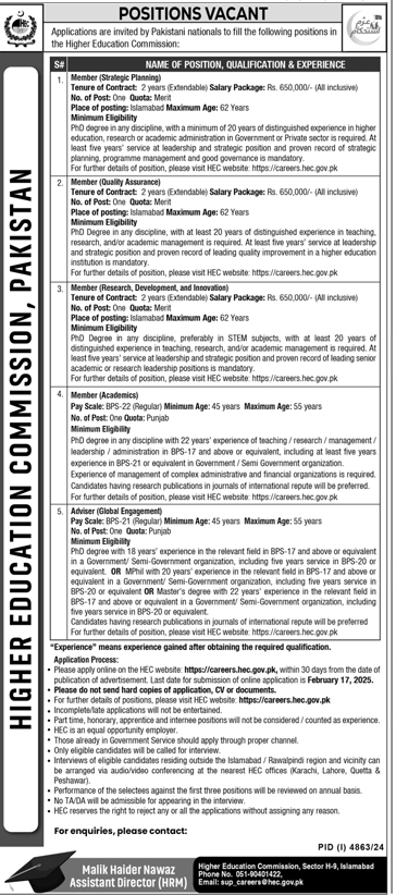 Higher Education Commission (HEC) Jobs 2025 Apply Online