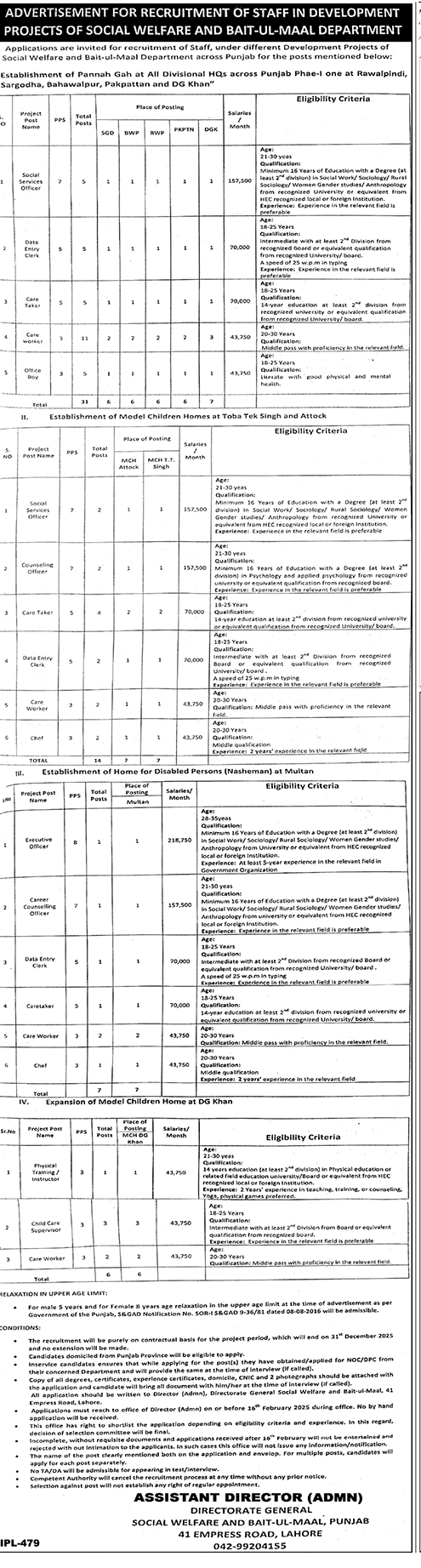 Social Welfare and Bait Ul Mal Jobs 2025 Last Date